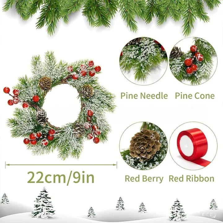 🎅6-Pack Christmas Mini Window Wreaths with Ribbon Bows & Red Berries🎁