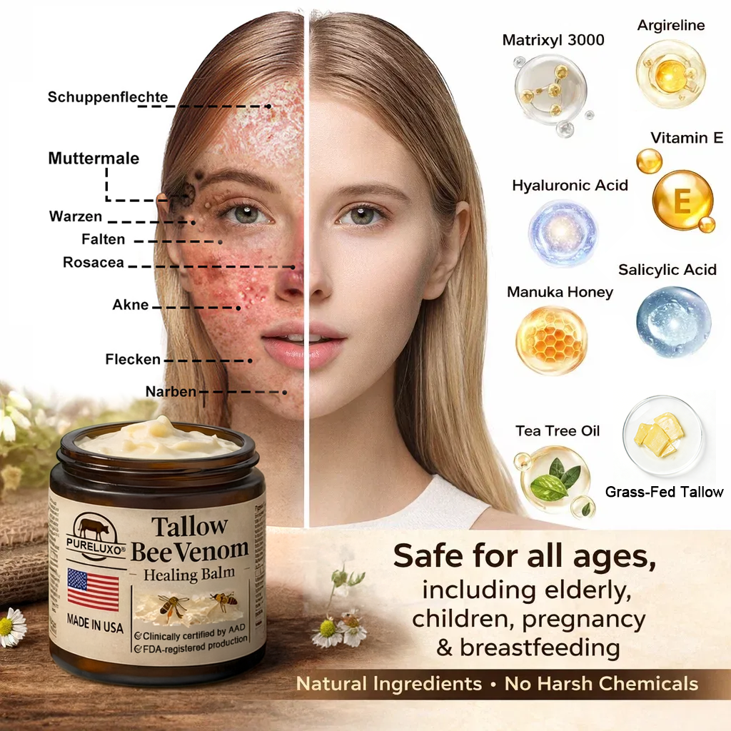 【70% OFF Ends Today】Pureluxo® 🐄Tallow Bee Venom Healing Balm（Targets Bumps, Wrinkles & Stressed Skin — Without Steroids）