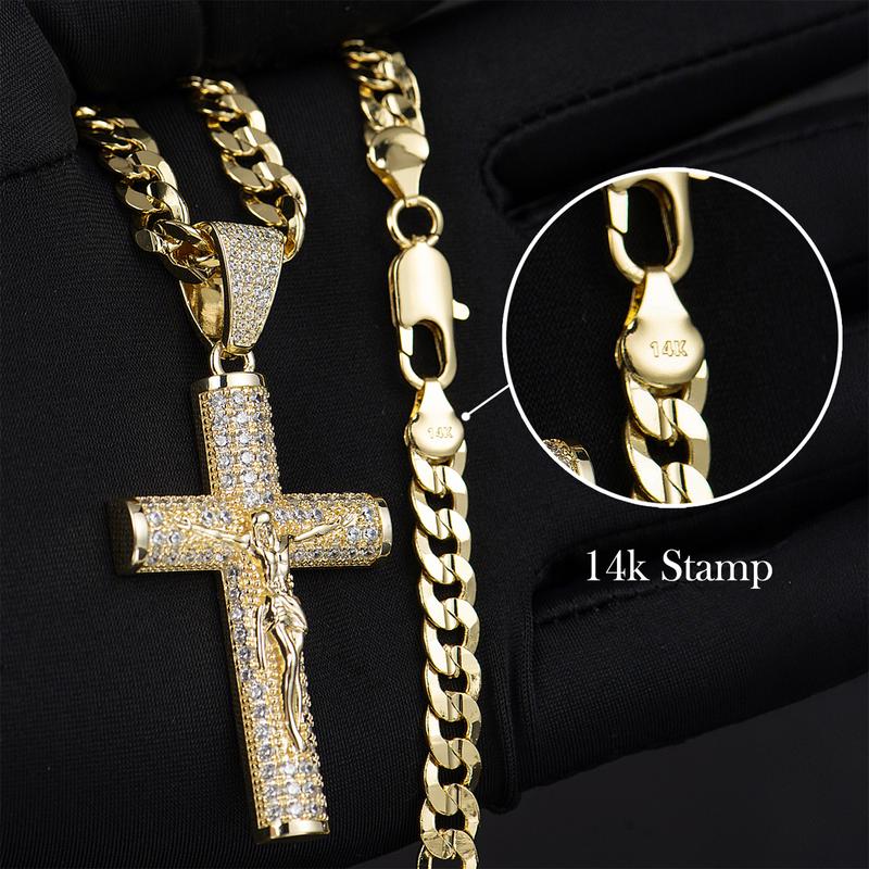 HolyLegend 14K Real Gold-Plated Cuban Link Chain with Jesus Christ Crucifix – A Statement of Faith & Style
