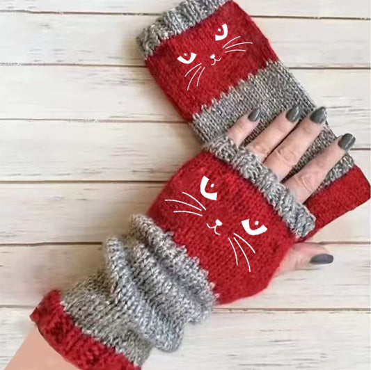 🔥Black Friday Sale Is On Fire！❄️Women’s Knitted Fingerless Gloves with Cute Cat – Cozy, Stylish & Practical Winter Hand Warmers 🐾