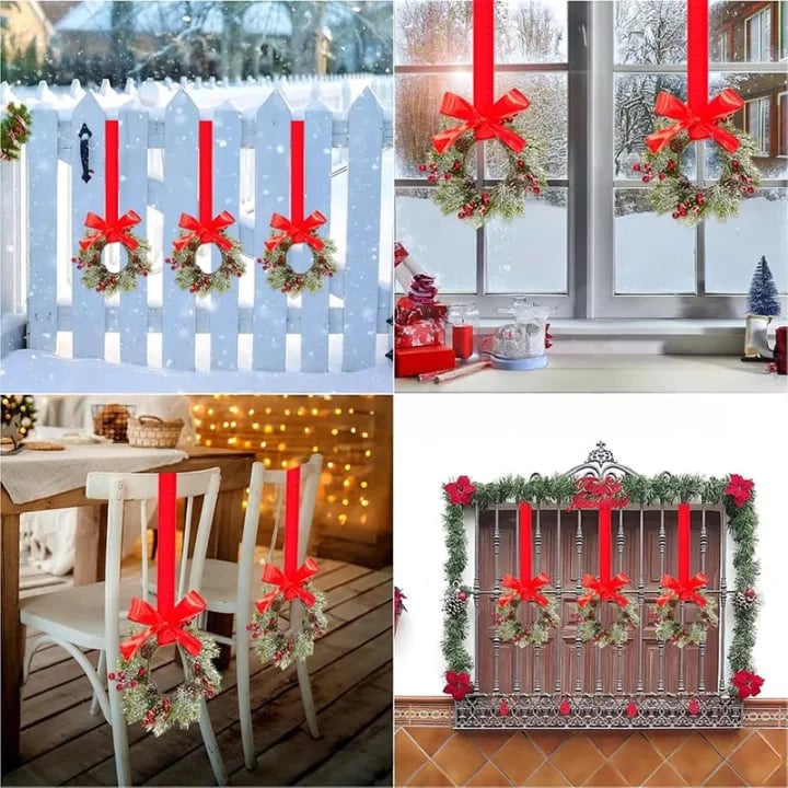 🎅6-Pack Christmas Mini Window Wreaths with Ribbon Bows & Red Berries🎁