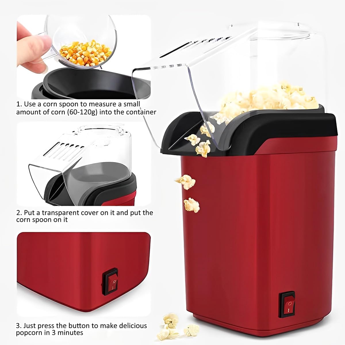 Home Theater Popcorn Machine – Hot Air Popper with Measuring Cup