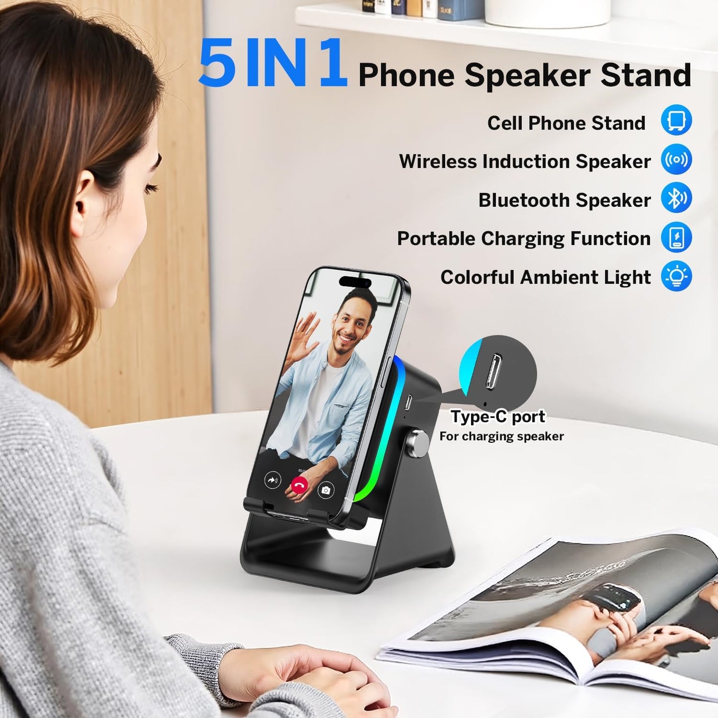 🔥 Limited Time Offer! 🔥 Wireless Induction Speaker 5-in-1 w/ Phone Stand & RGB Lights | Perfect Gift Idea 🎁 | FREE Shipping!