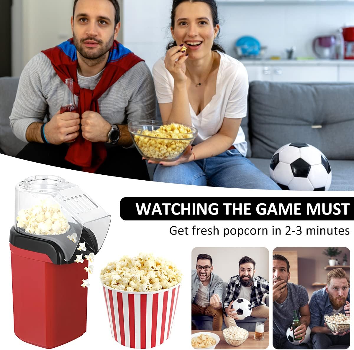 Home Theater Popcorn Machine – Hot Air Popper with Measuring Cup