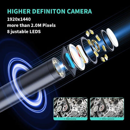 16.4ft Endoscope Camera with Light for iPhone and Android, 1920P HD IP67 Waterproof Borescope with 8 Adjustable LED Lights, Semi-Rigid Snake Camera, 7.9mm Black, Diagnostic Tool