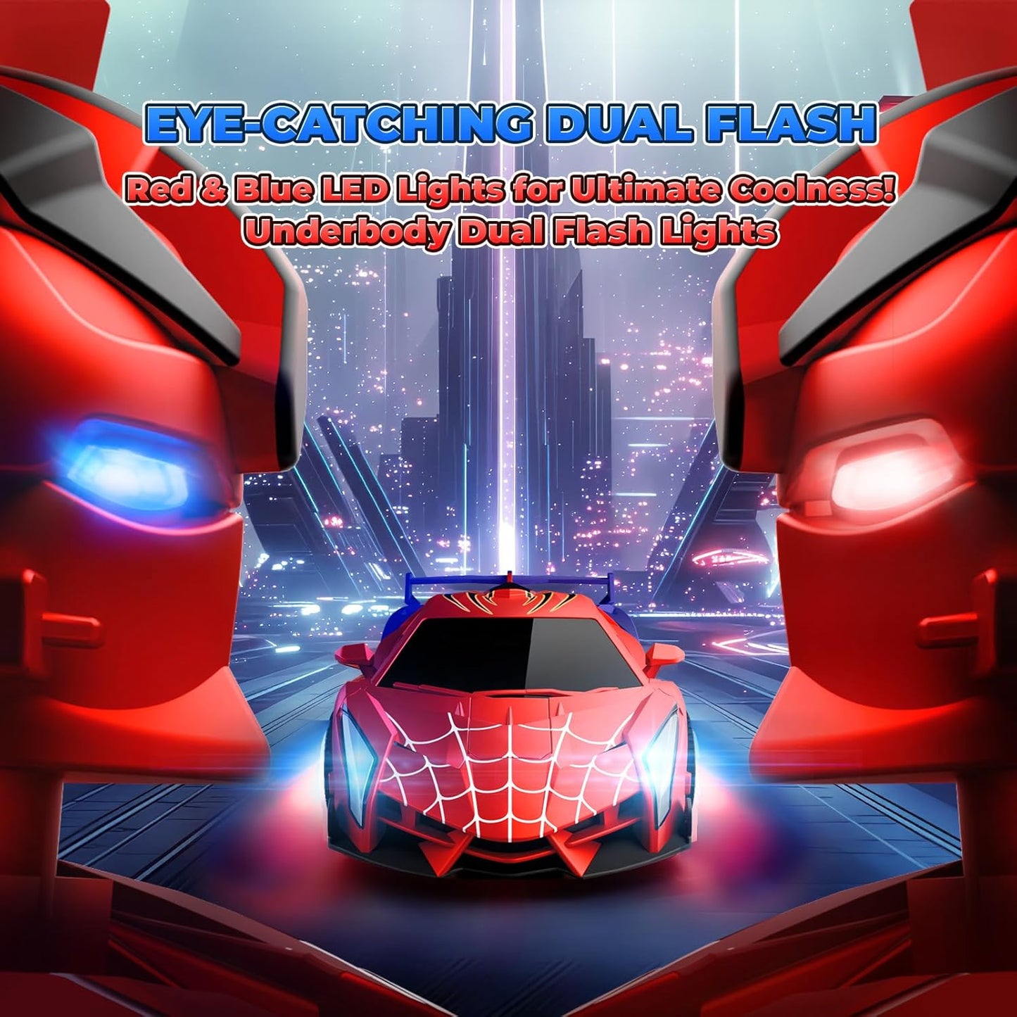 🔥【Cool Spider Transformation RC Car】🔥 One-Button Transformation · Eye & Underbody Lights · 360° High-Speed Rotation! Unleash the Ultimate Mecha Adventure for Boys! 🚗✨🤖