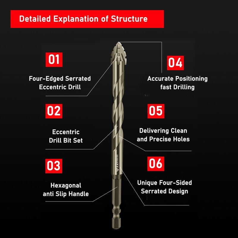 New Four-Flute Sawtooth Eccentric Drill Bit Set (1 Set 6 PCS)