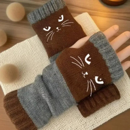 🔥Black Friday Sale Is On Fire！❄️Women’s Knitted Fingerless Gloves with Cute Cat – Cozy, Stylish & Practical Winter Hand Warmers 🐾