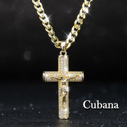 HolyLegend 14K Real Gold-Plated Cuban Link Chain with Jesus Christ Crucifix – A Statement of Faith & Style