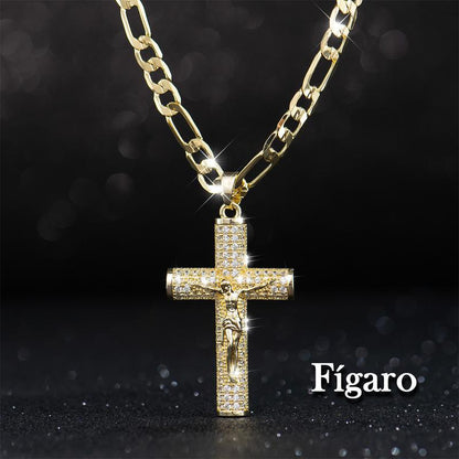 HolyLegend 14K Real Gold-Plated Cuban Link Chain with Jesus Christ Crucifix – A Statement of Faith & Style