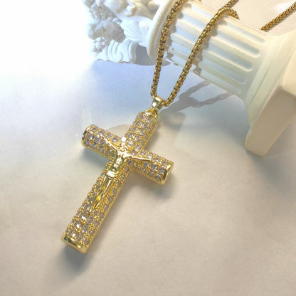 HolyLegend 14K Real Gold-Plated Cuban Link Chain with Jesus Christ Crucifix – A Statement of Faith & Style