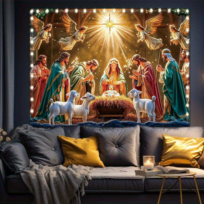 Starry Night Nativity Scene Christmas Banner 🎄✨