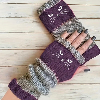 🔥Black Friday Sale Is On Fire！❄️Women’s Knitted Fingerless Gloves with Cute Cat – Cozy, Stylish & Practical Winter Hand Warmers 🐾