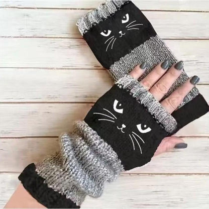 🔥Black Friday Sale Is On Fire！❄️Women’s Knitted Fingerless Gloves with Cute Cat – Cozy, Stylish & Practical Winter Hand Warmers 🐾