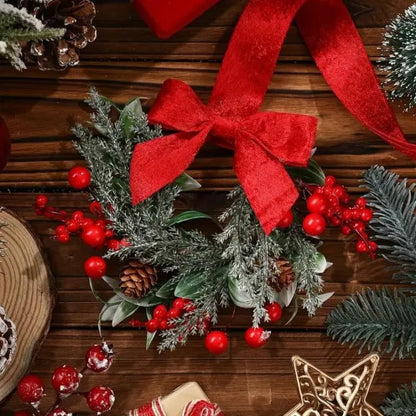 🎅6-Pack Christmas Mini Window Wreaths with Ribbon Bows & Red Berries🎁