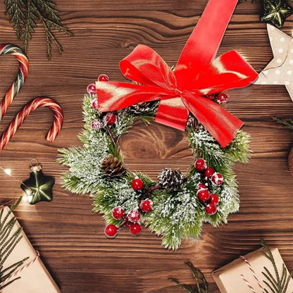 🎅6-Pack Christmas Mini Window Wreaths with Ribbon Bows & Red Berries🎁